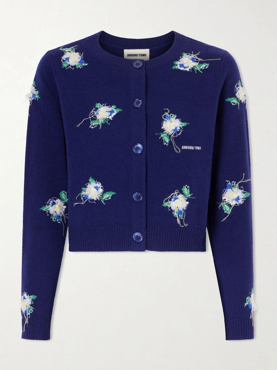 Cropped embroidered wool cardigan by SHUSHU/TONG