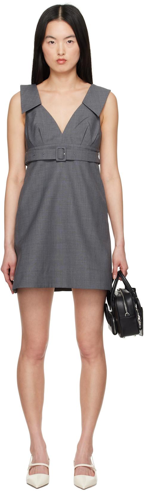 Gray A-Line Lapel Minidress by SHUSHU/TONG