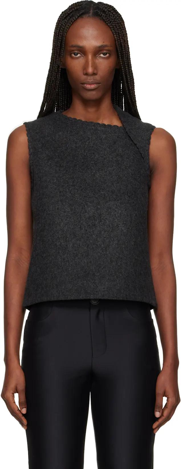 Gray Asymmetric Neckline Vest by SHUSHU/TONG