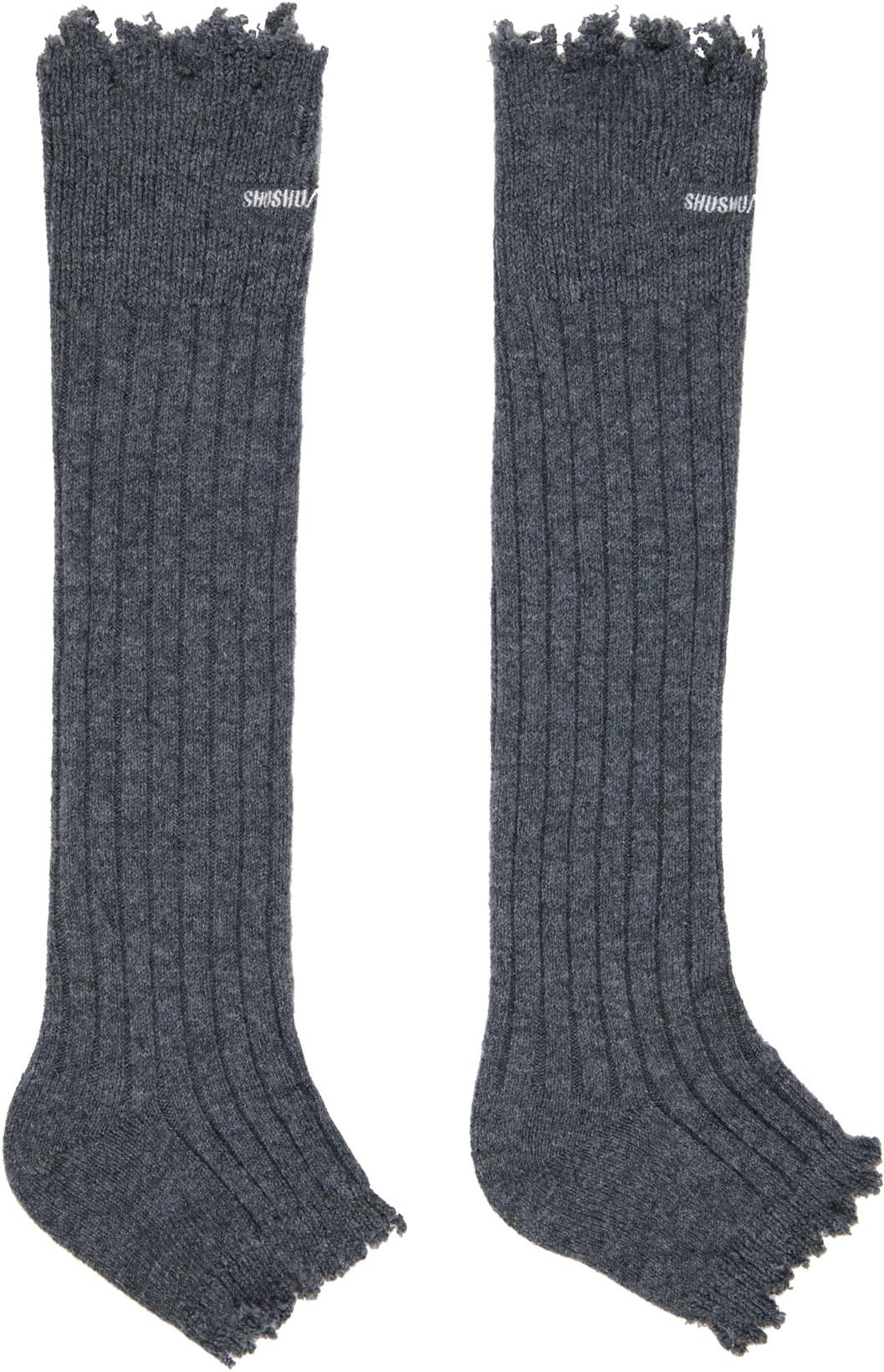 Gray Embroidered Logo Sandal Socks by SHUSHU/TONG
