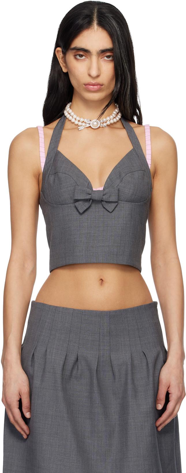Gray Halter Bow Tie Cami Top by SHUSHU/TONG