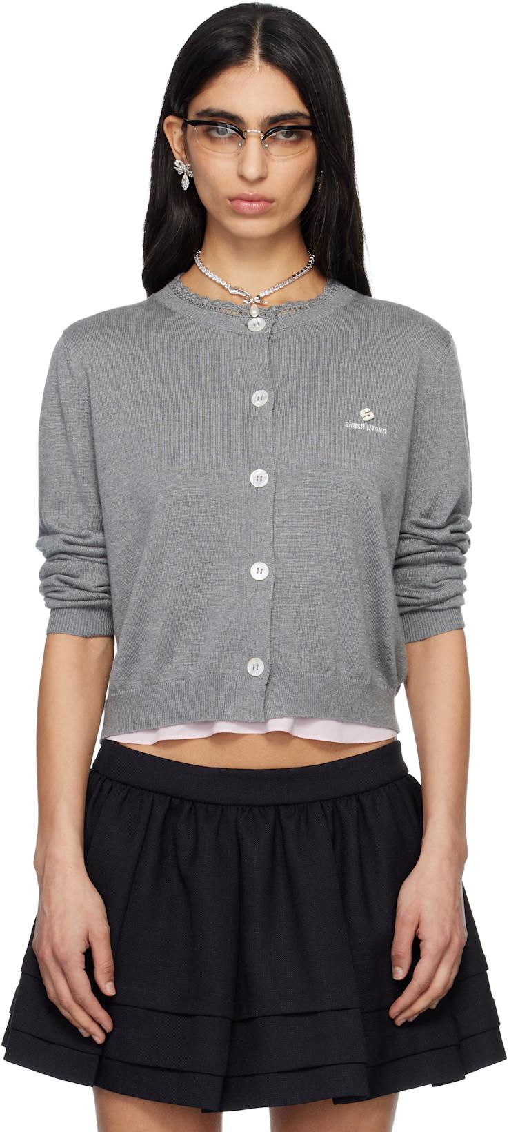 Gray Logo-Stitch Knit Cardigan by SHUSHU/TONG
