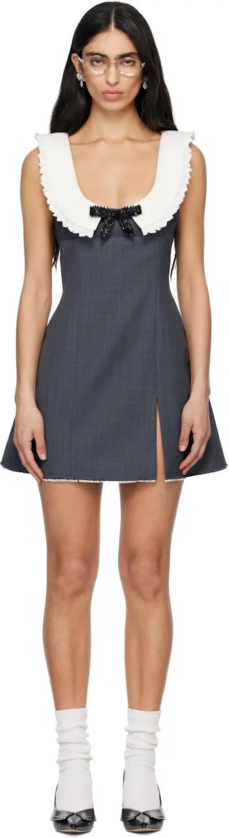 Gray Round Neck Sleeveless Minidress by SHUSHU/TONG