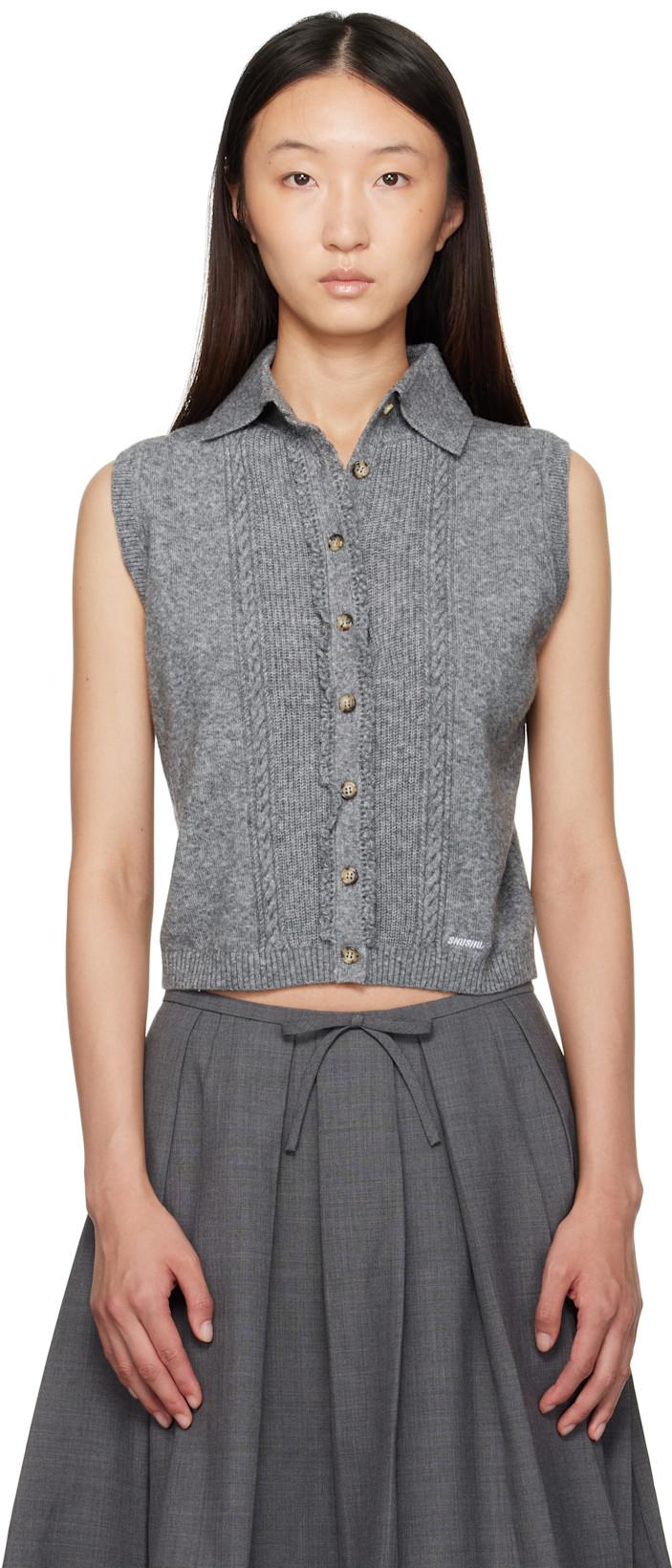 Gray Sleeveless Cardigan by SHUSHU/TONG