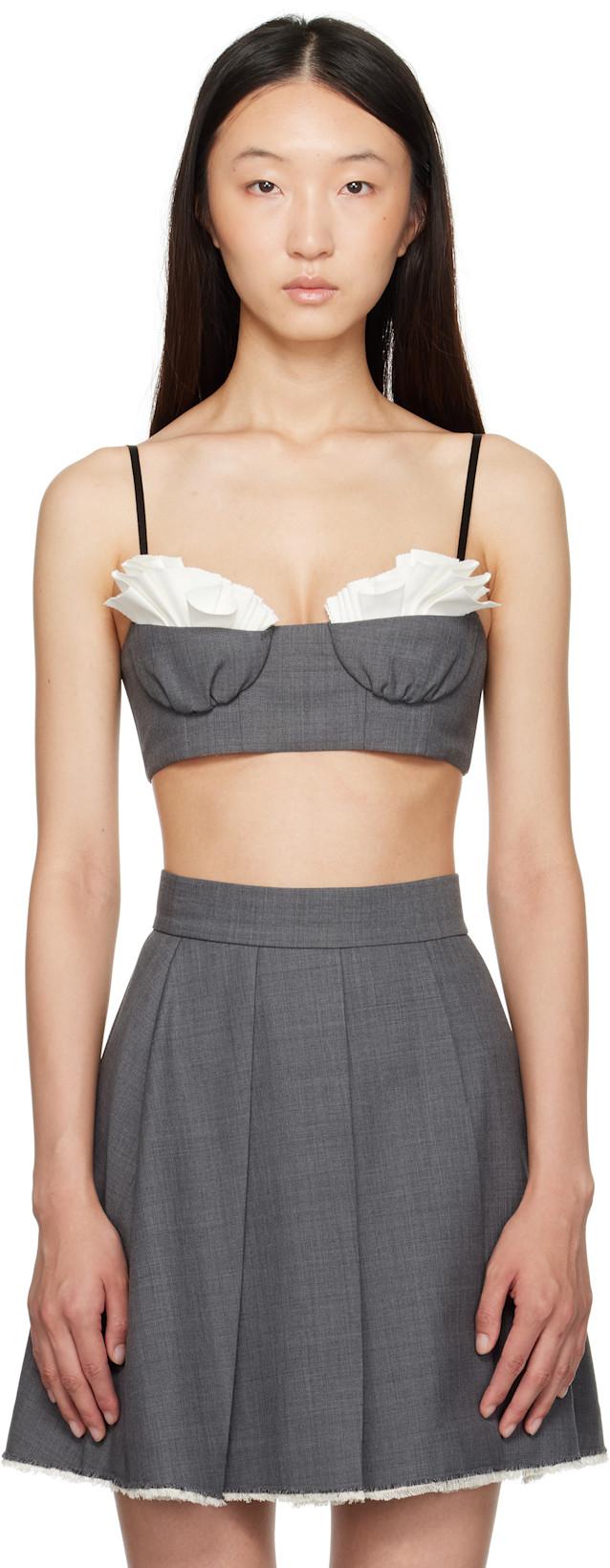 Gray Spaghetti Strap Bralette Top by SHUSHU/TONG