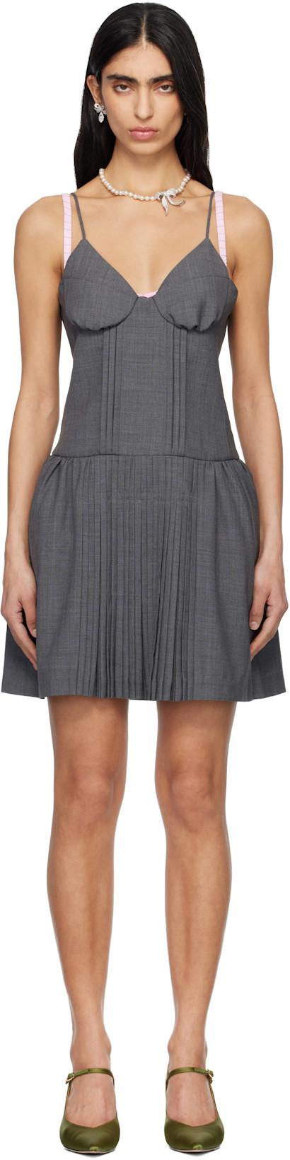 Gray Tuck Detail Bustier Slip Minidress by SHUSHU/TONG