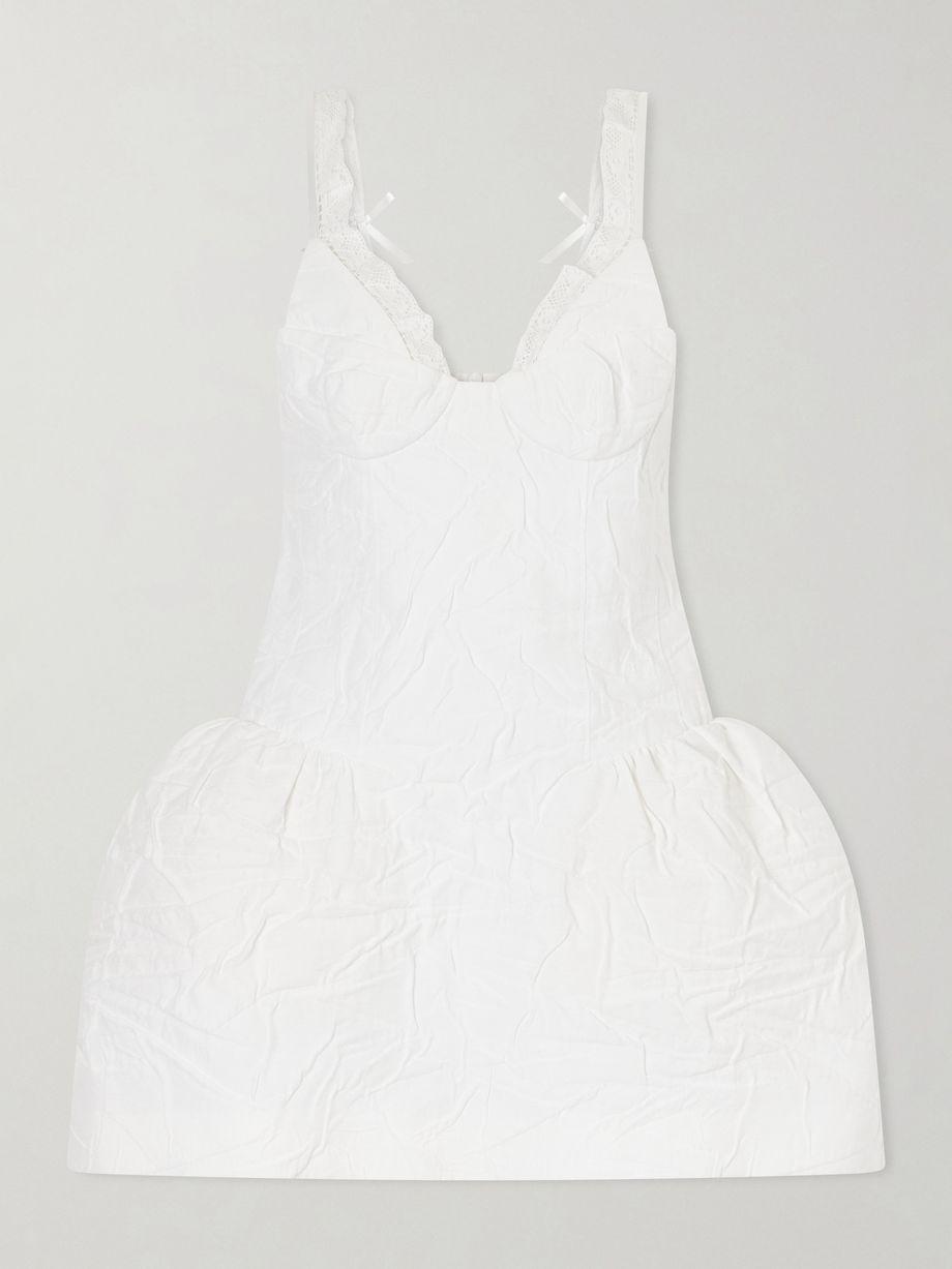 Lace-trimmed crinkled cotton-blend bustier mini dress by SHUSHU/TONG
