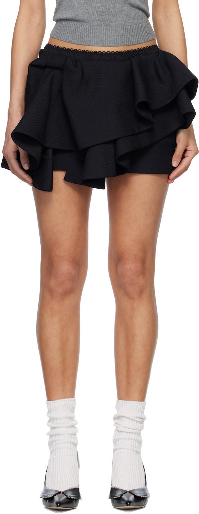 Navy Asymmetrical Bow & Ruffle Miniskirt by SHUSHU/TONG