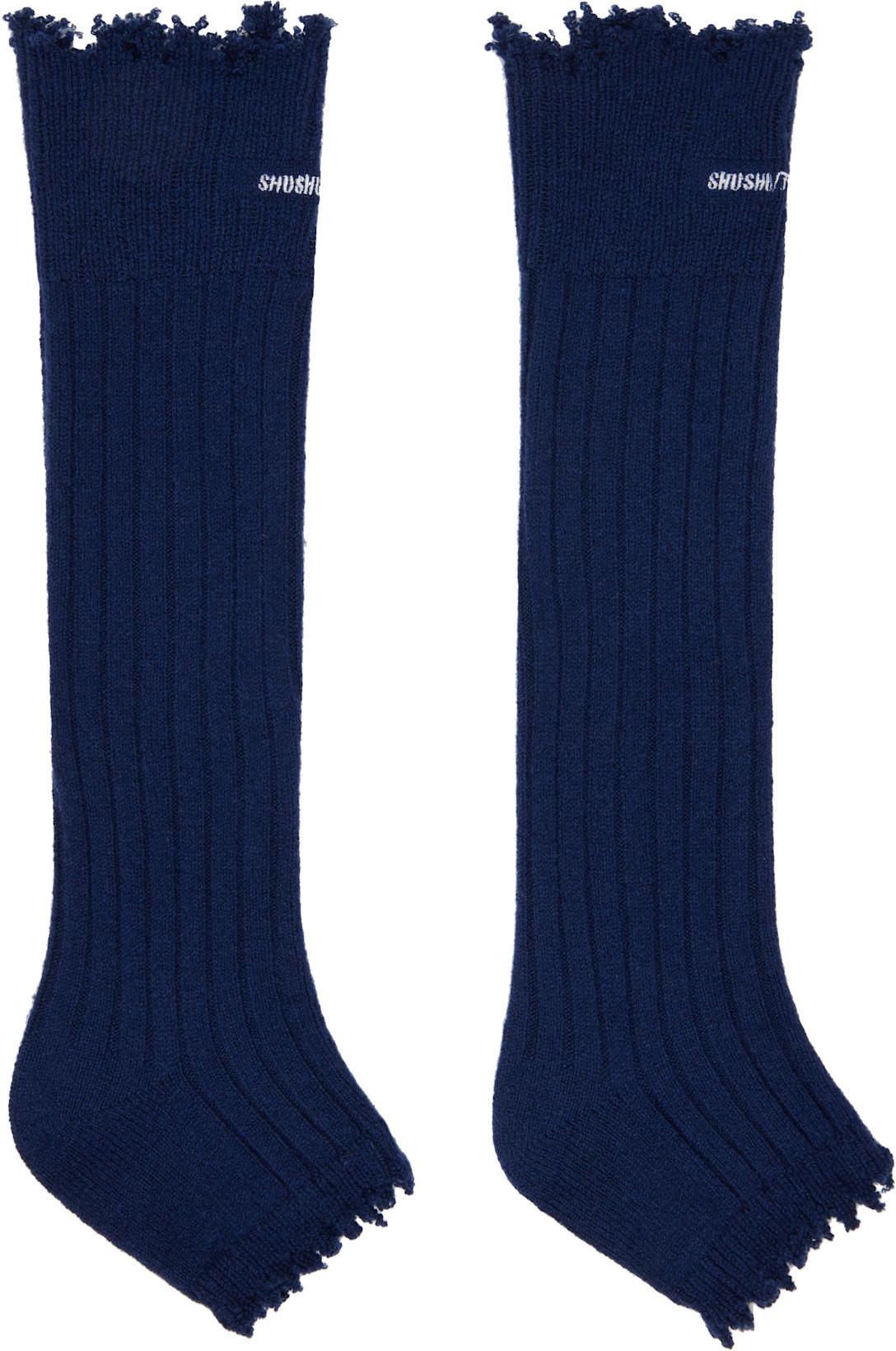 Navy Embroidered Logo Sandal Socks by SHUSHU/TONG