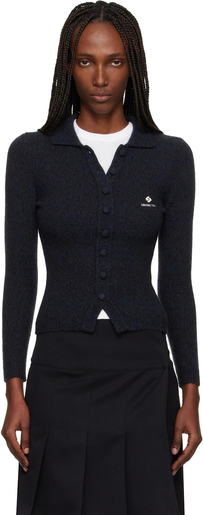 Navy Lapel Fitted Cardigan by SHUSHU/TONG