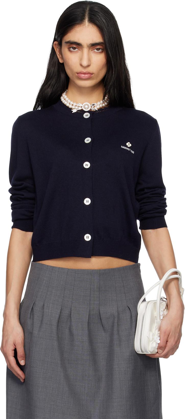 Navy Logo-Stitch Knit Cardigan by SHUSHU/TONG