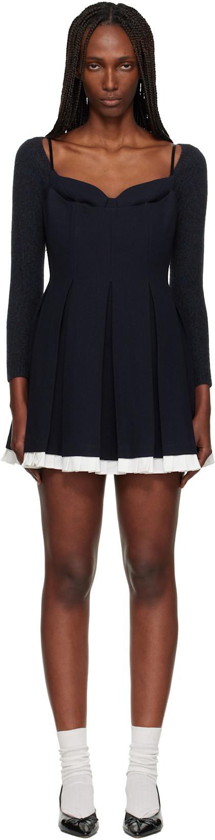 Navy Pleated Camisole Minidress by SHUSHU/TONG