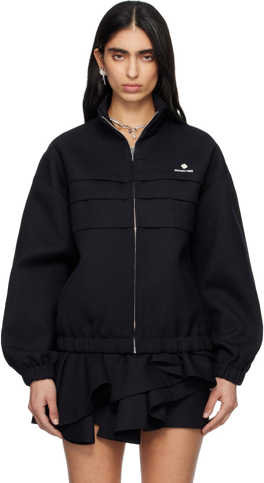 Navy Tucked Seam Oversized Track Jacket by SHUSHU/TONG