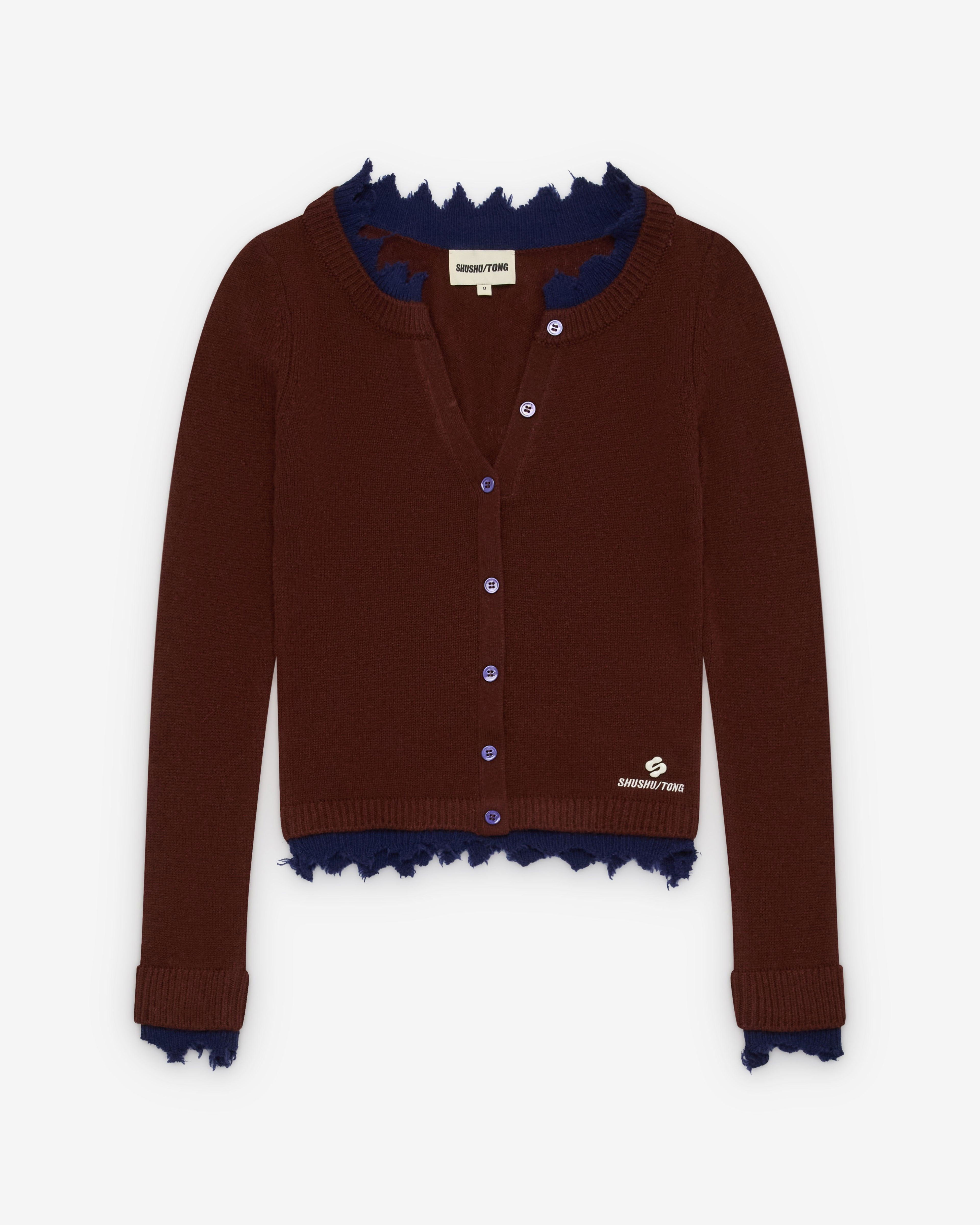 SHUSHU/TONG - Women's Contrast Trim Raw-Edge Knit Top - (Sandalwo) by SHUSHU/TONG