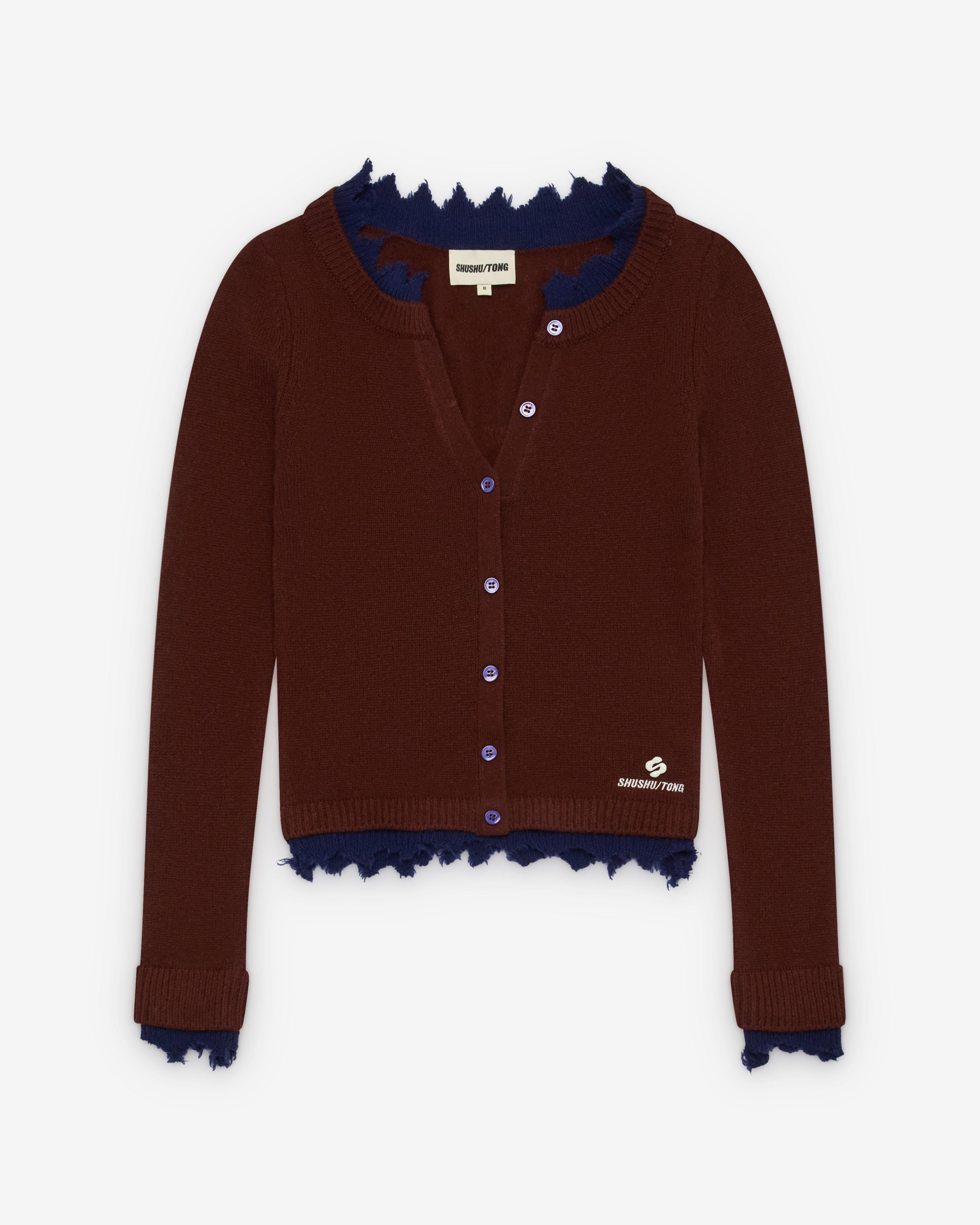 SHUSHU/TONG - Women's Contrast Trim Raw-Edge Knit Top - (Sandalwood) by SHUSHU/TONG