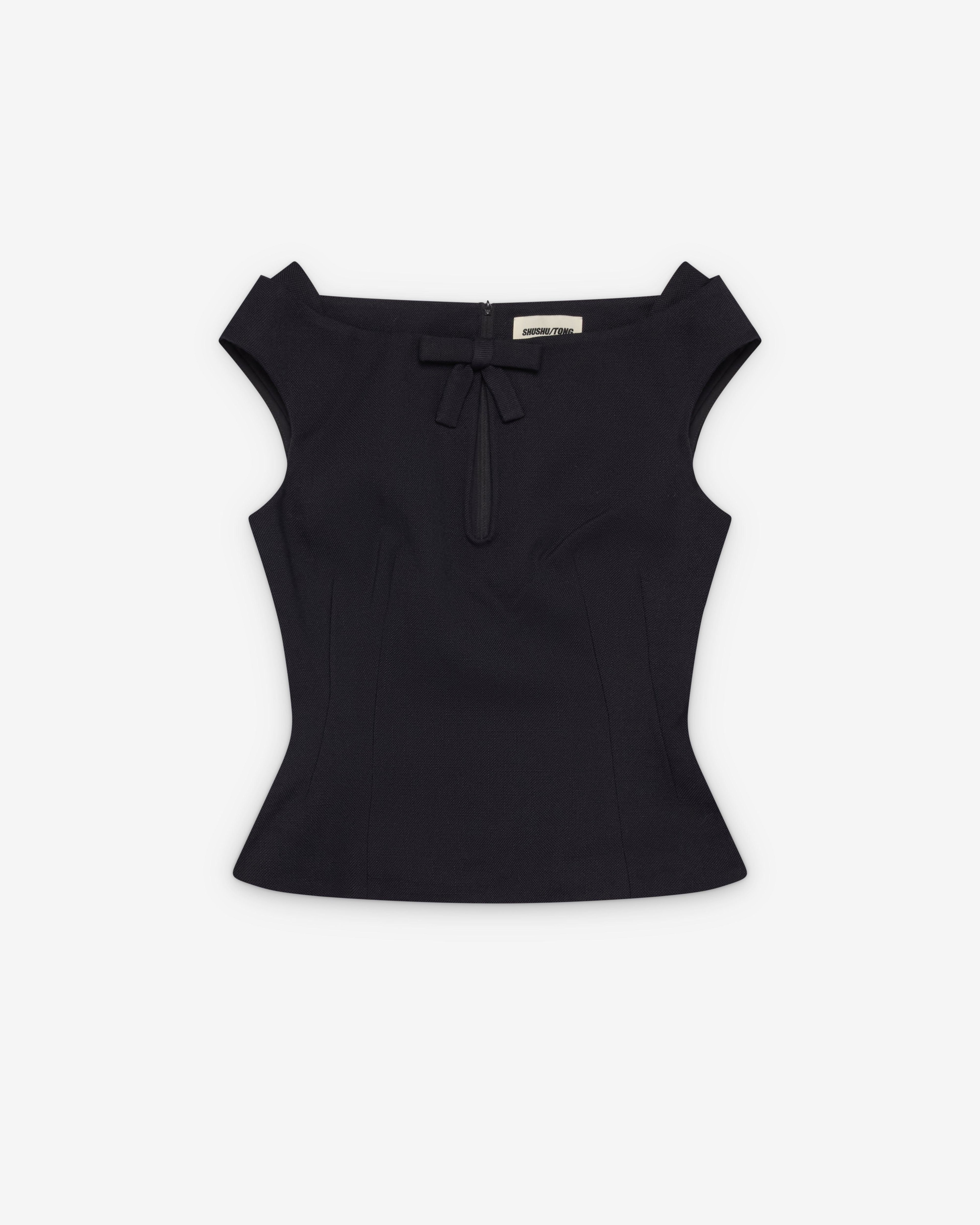 SHUSHU/TONG - Women's Keyhole Cold-Shoulder Crop Top - (Navy Blue) by SHUSHU/TONG