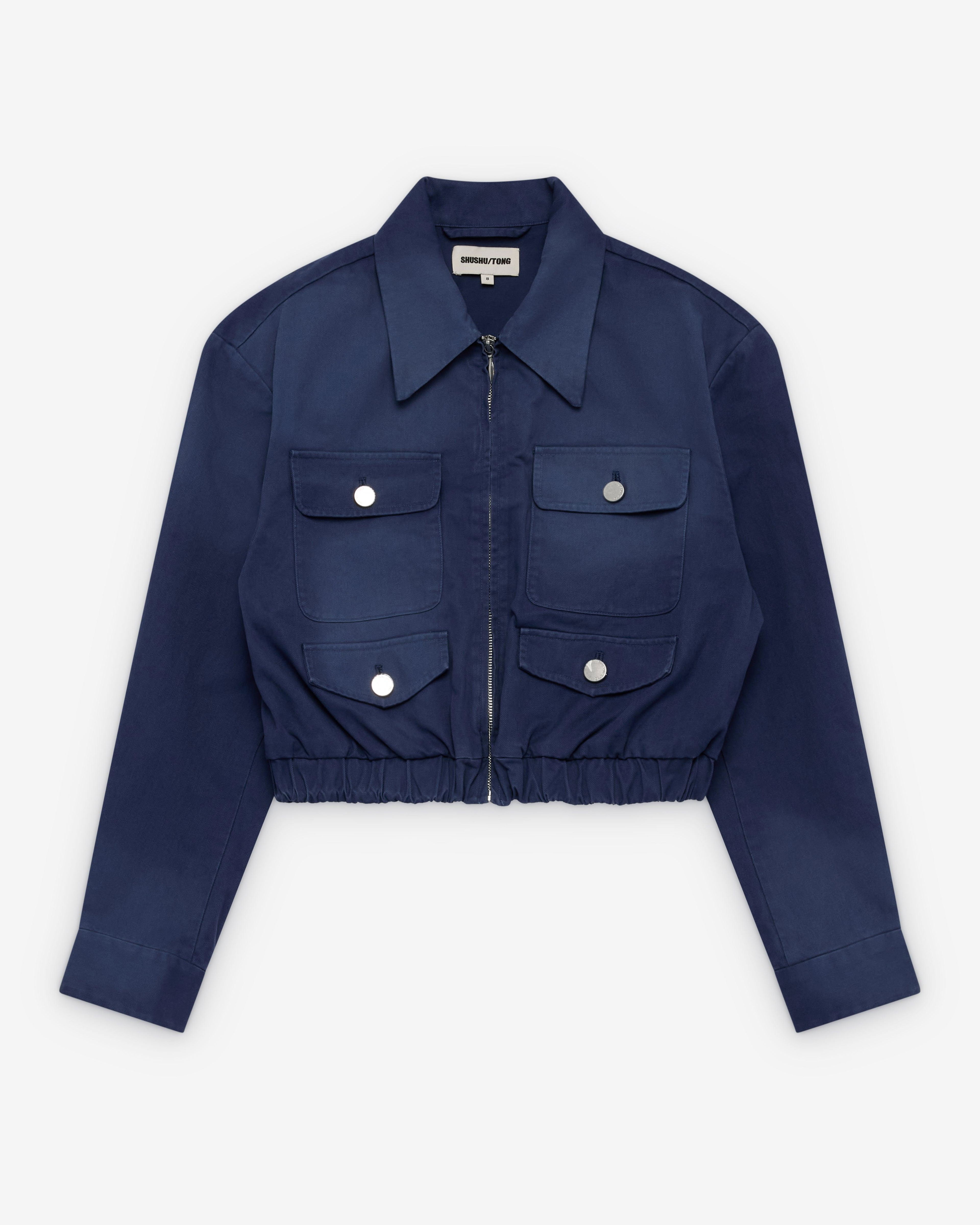 SHUSHU/TONG - Women's Multi-Pocket Utility Cropped Jacket - (Blue) by SHUSHU/TONG SHUSHU/TONG - Women's Multi-Pocket Utility Cropped Jacket - (Blue) by SHUSHU/TONG