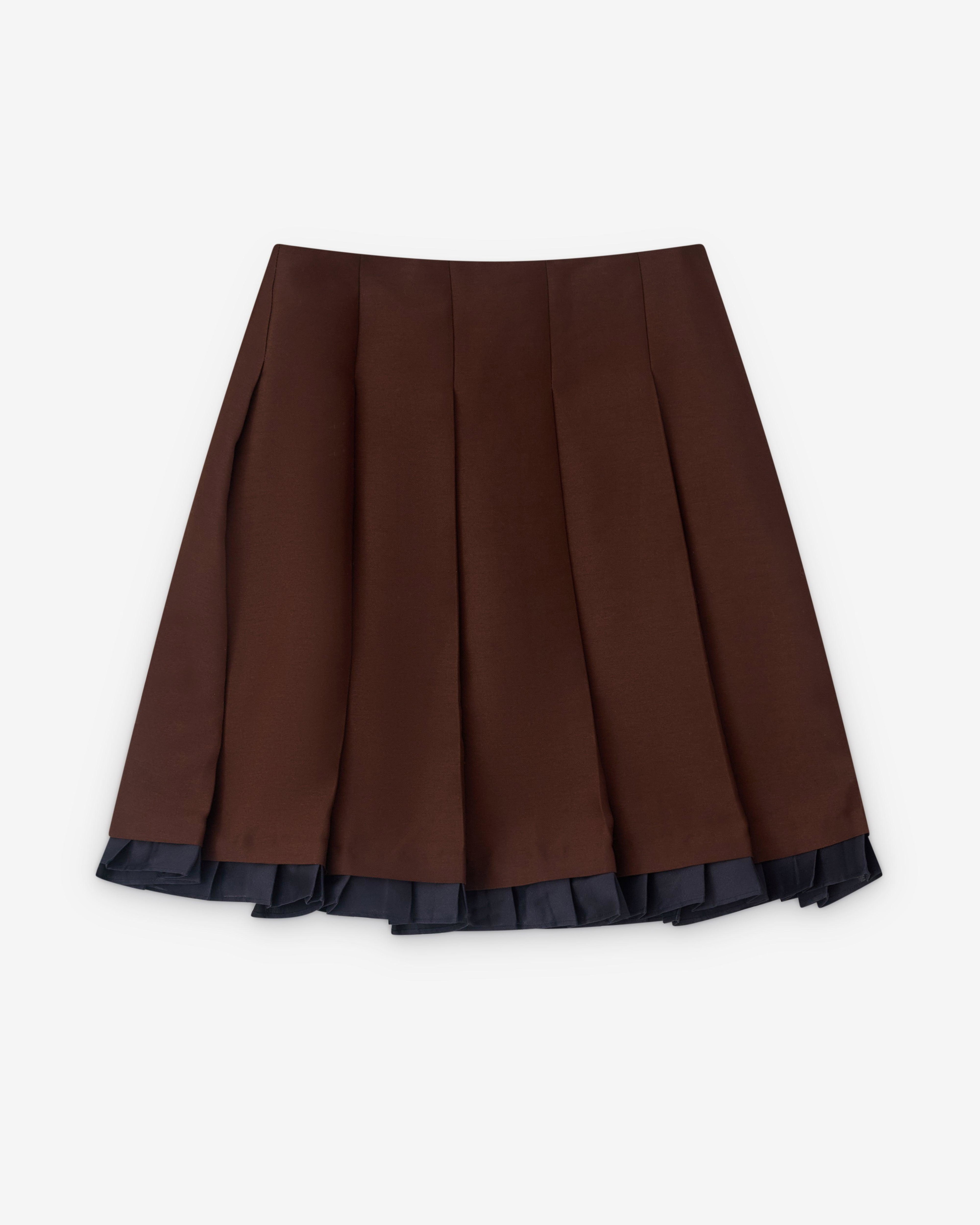 SHUSHU/TONG - Women's Patchwork Lace Wide Pleat Skirt - (Brown Bn100) by SHUSHU/TONG