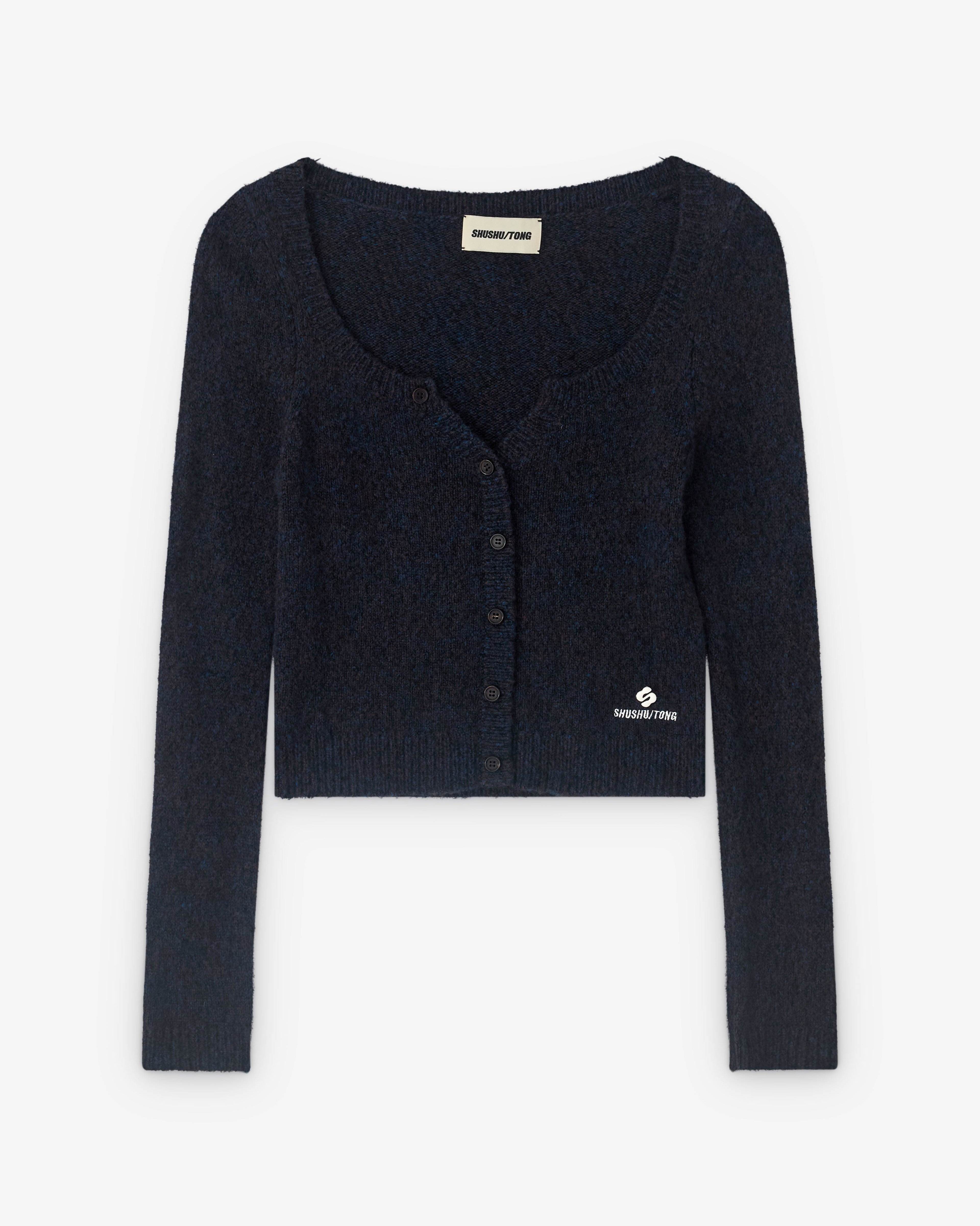 SHUSHU/TONG - Women’s Round Neck Fitted Cardigan - (Navy) by SHUSHU/TONG