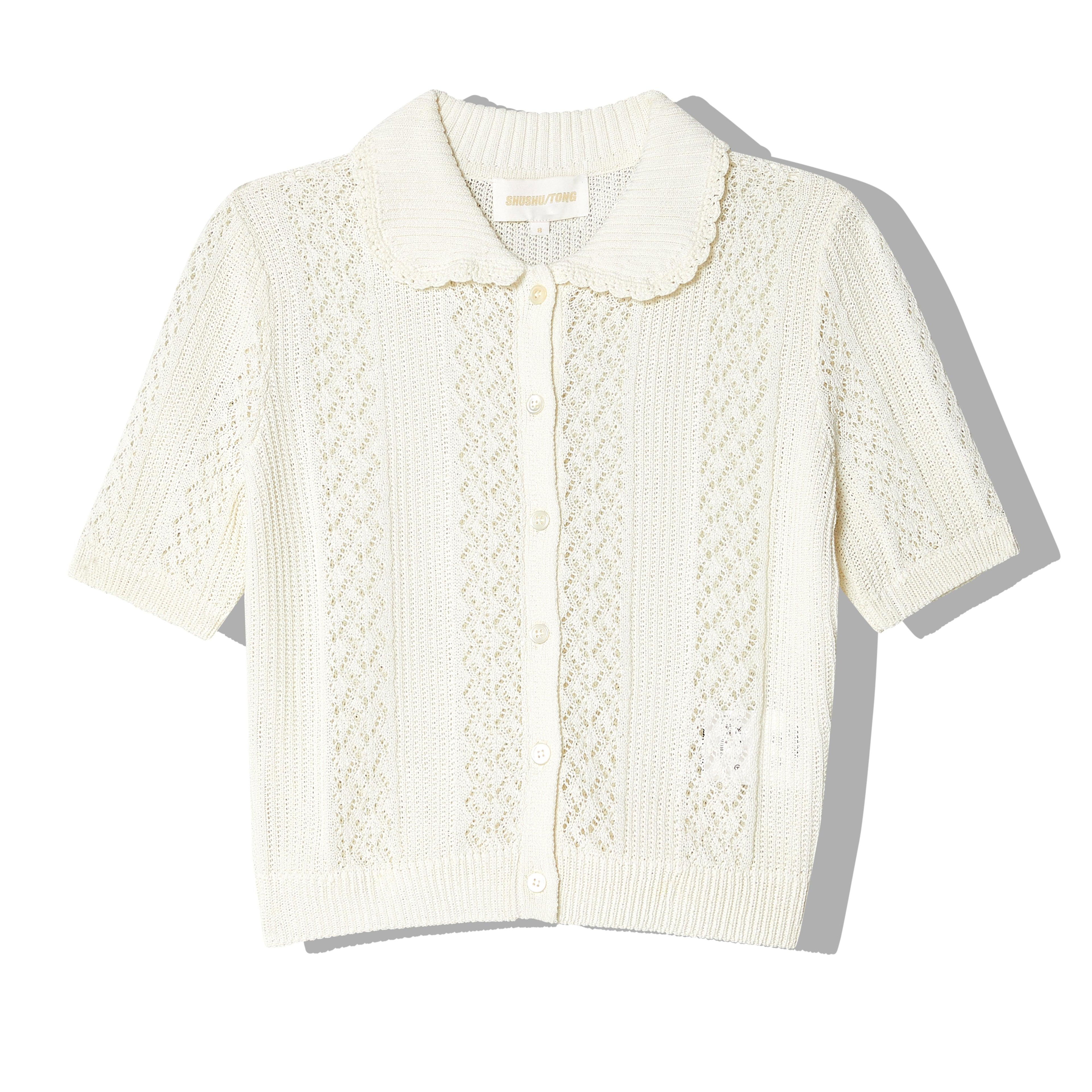 ShuShu/Tong - Women's Doll Neck Knit Cardigan - (White) by SHUSHU/TONG