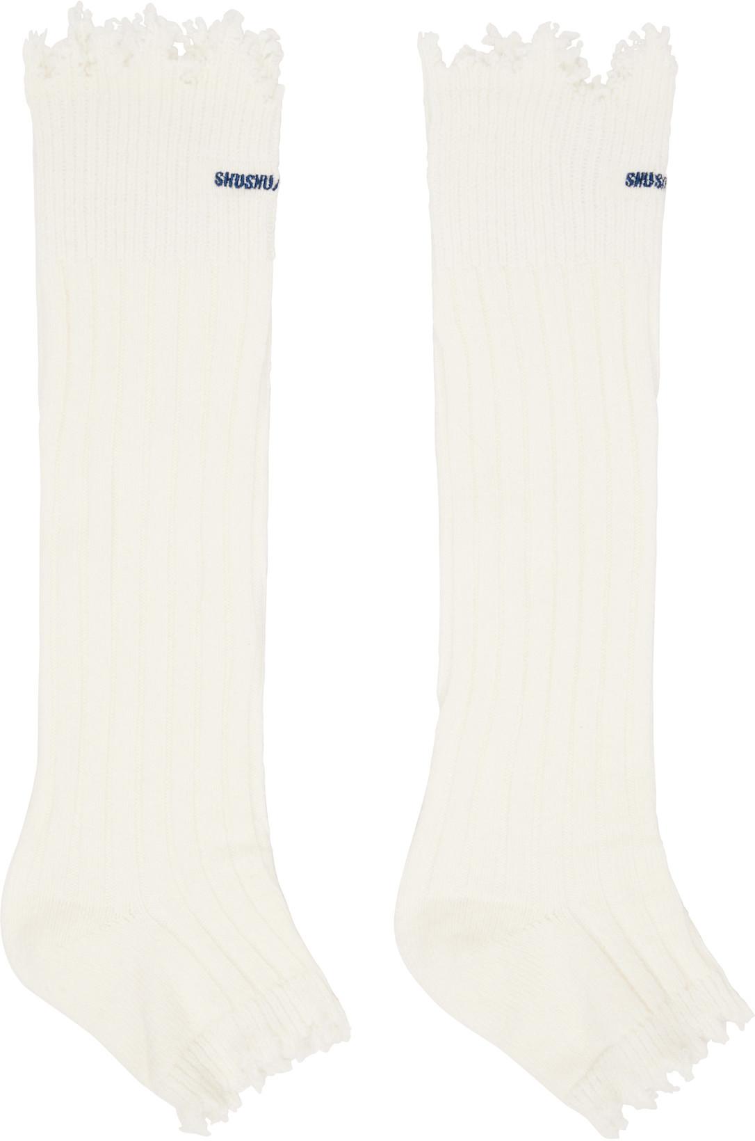 White Embroidered Logo Sandal Socks by SHUSHU/TONG