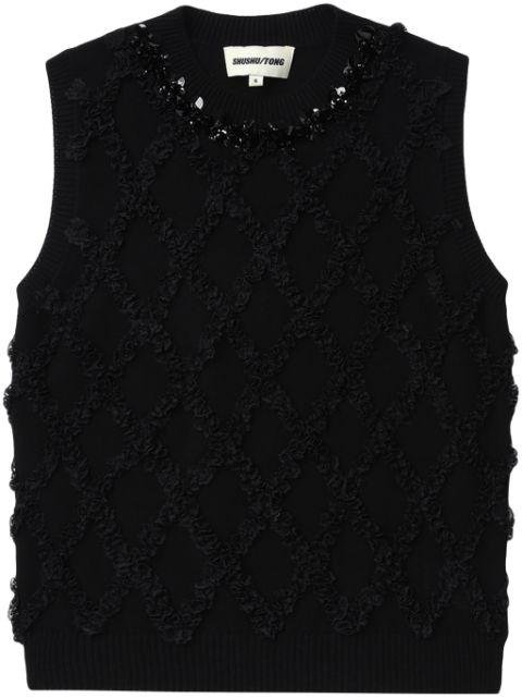 diamond-pattern knitted vest by SHUSHU/TONG