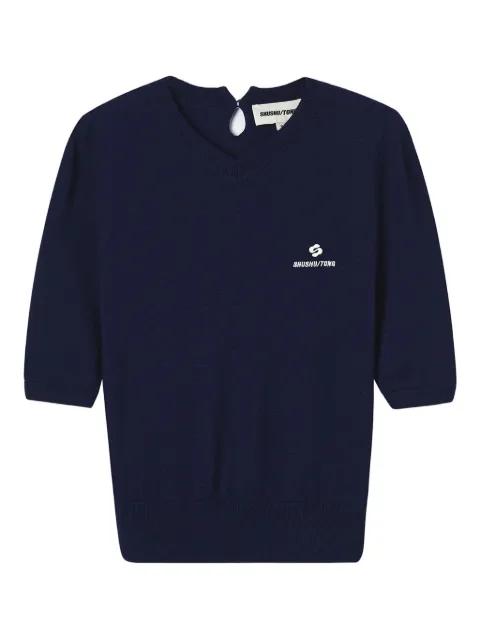 puff-sleeve logo-print top by SHUSHU/TONG