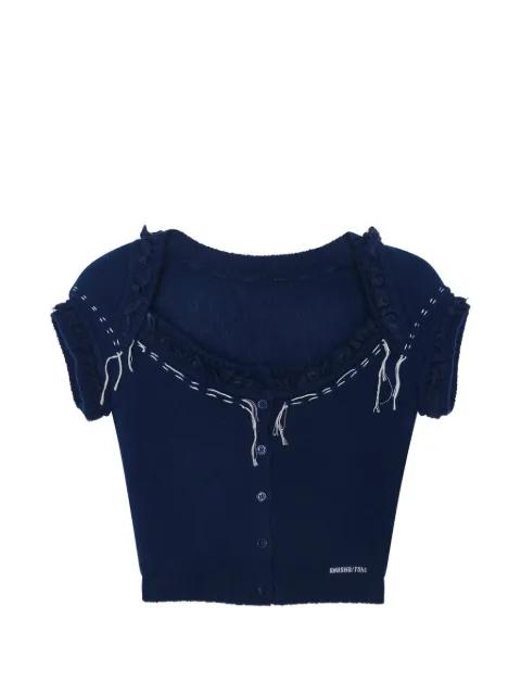 ruffled-trim contrast-stitch cardigan by SHUSHU/TONG