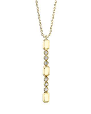 14K Yellow Gold Bailey Diamond Bezel & Geometric Link Vertical Bar Pendant Necklace by SHY CREATION