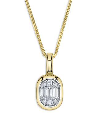14K Yellow Gold Diamond Baguette & Round Chopin Pendant Necklace by SHY CREATION