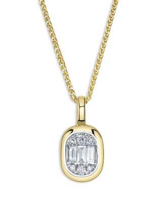 14K Yellow Gold Diamond Baguette & Round Chopin Pendant Necklace by SHY CREATION