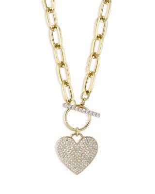 14K Yellow Gold Kate Diamond Paperclip Link Pav&eacute; Heart Necklace by SHY CREATION
