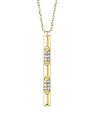 14K Yellow Gold Kate Diamond Pav&eacute; Geometric Vertical Bar Pendant Necklace by SHY CREATION