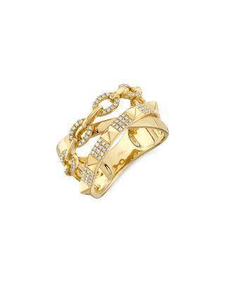 14K Yellow Gold Kate Diamond Pyramid Link Ring by SHY CREATION