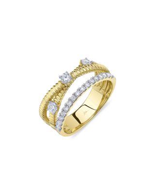 14K Yellow Gold Kate Diamond Ridged Triple Row Crossover Ring by SHY CREATION