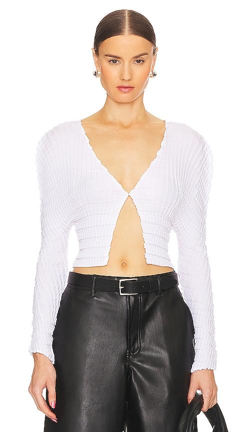 Sid Neigum Cropped Knife X Box Pleated Cardigan in White by SID NEIGUM