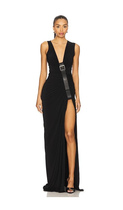 Sid Neigum Gathered Belt Dress in Black by SID NEIGUM