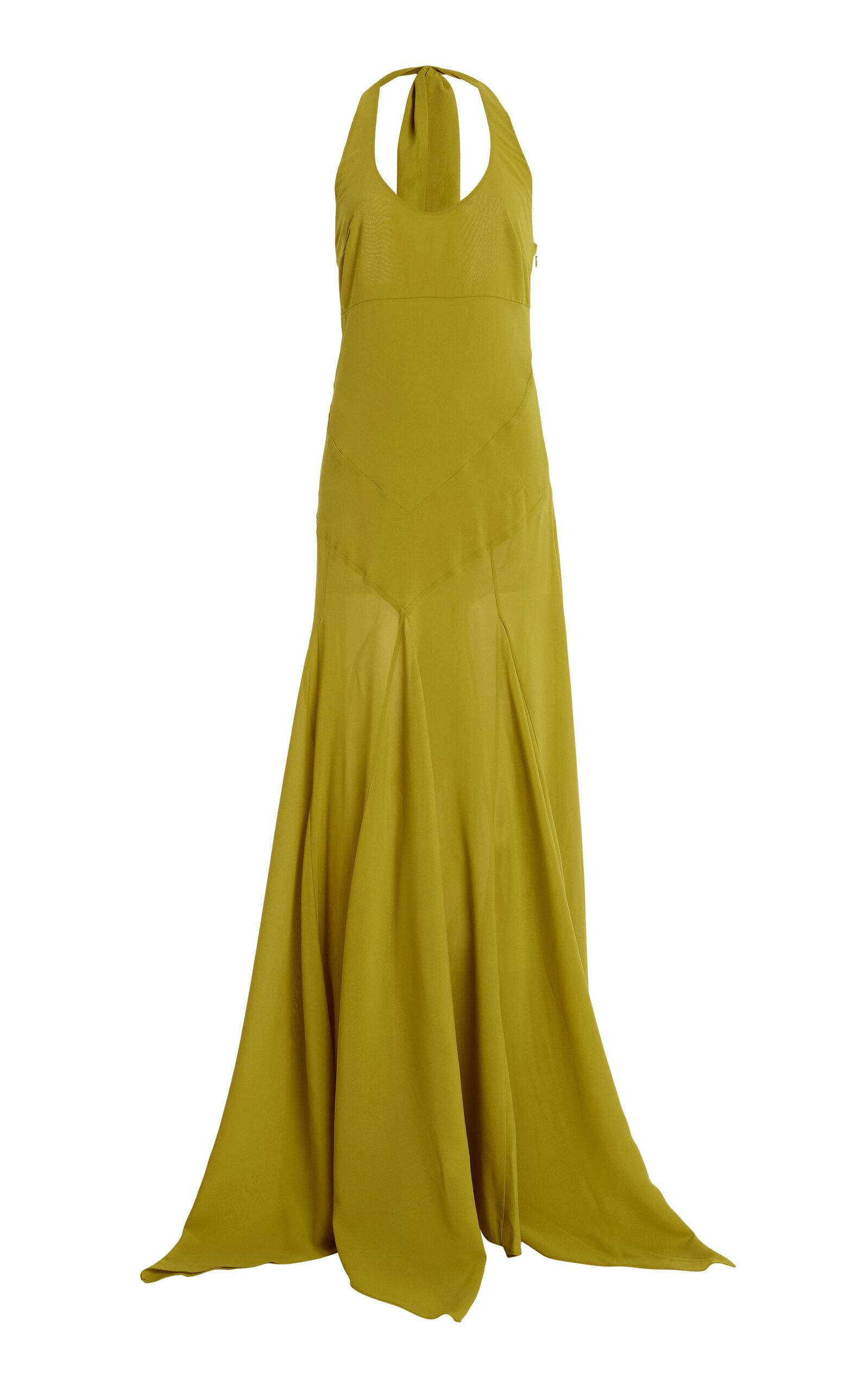 SIEDRÉS - Exclusive Raye Scarf-Detailed Midi Halter Dress - Green - - Moda Operandi by SIEDRES