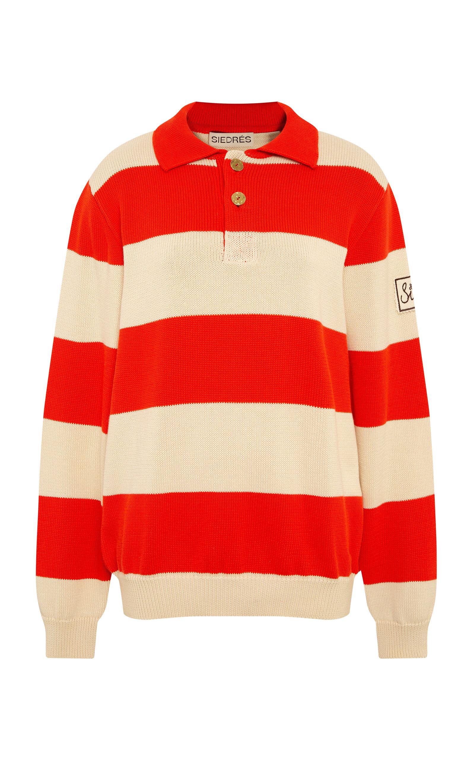 SIEDRÉS - Ole Striped Cotton Polo Sweater - Orange - S - Moda Operandi by SIEDRES SIEDRÉS - Ole Striped Cotton Polo Sweater - Orange - S - Moda Operandi by SIEDRES