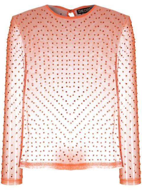 crystal-embellisment sheer blouse by SIEDRES