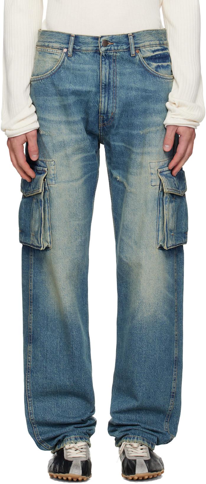 Blue Faded Denim Cargo Pants by SILAS