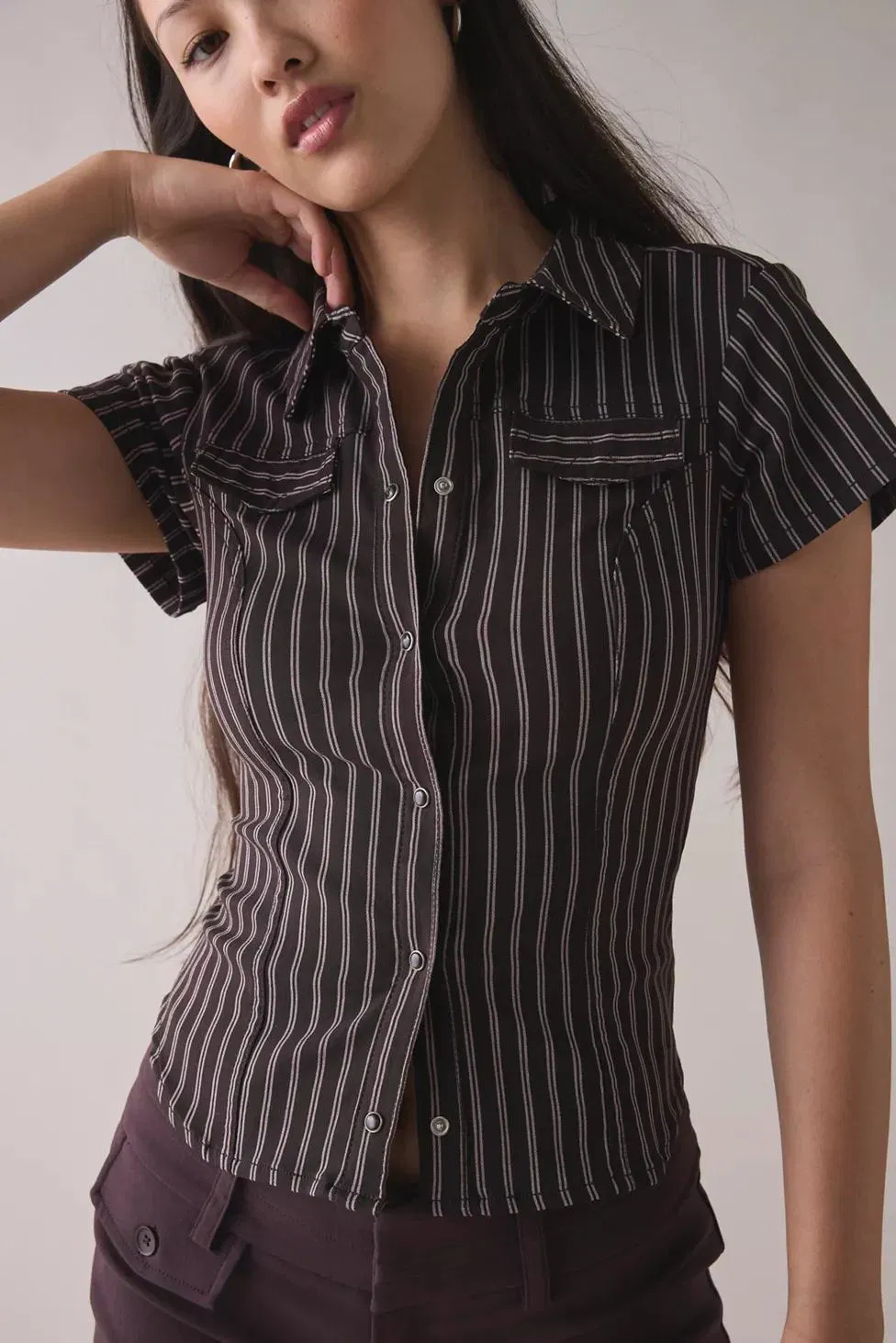 Silence + Noise Polly Slim Short Sleeve Snap-Button Shirt by SILENCE + NOISE Silence + Noise Polly Slim Short Sleeve Snap-Button Shirt by SILENCE + NOISE