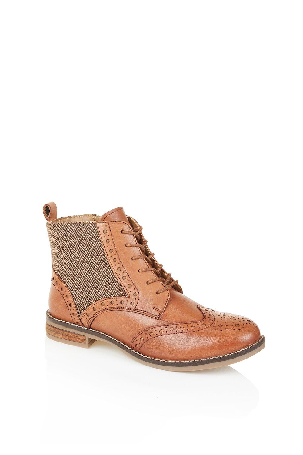 Grace Leather Brogue Womens Lace up Boots by SILVER STREET LONDON