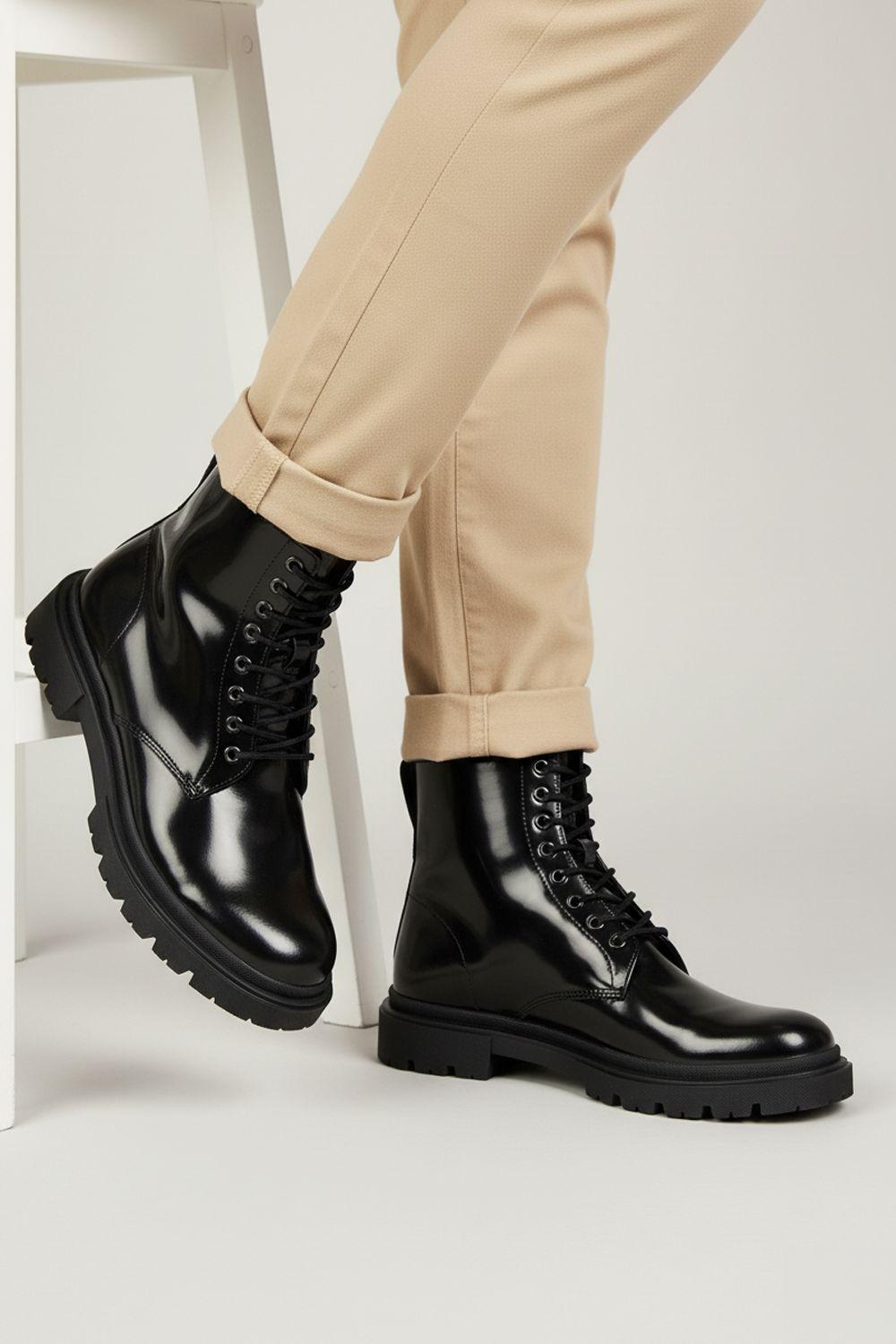 Greenwich Patent Leather Mens Lace Up Boots by SILVER STREET LONDON