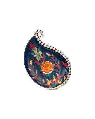 18K Yellow Gold Kashmir Fire Opal & Diamond Marquetry Colorful Ceramic Ring by SILVIA FURMANOVICH