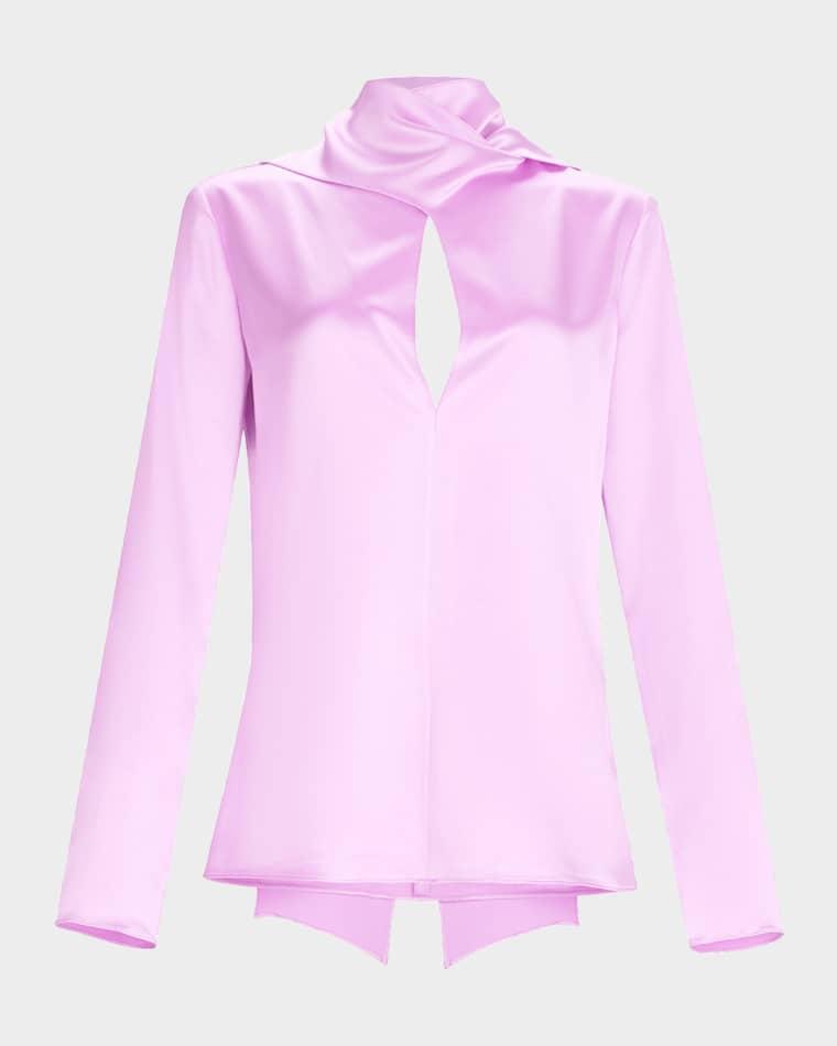 Gaby Scarf-Neck Keyhole Satin Blouse by SILVIA TCHERASSI