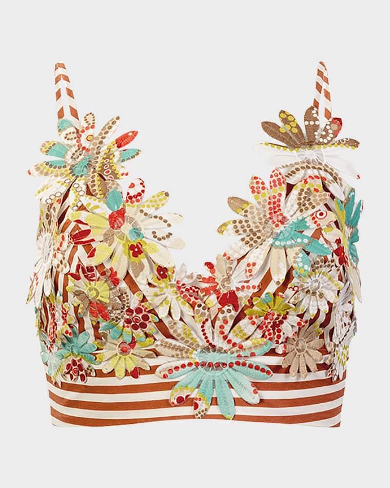 Ibbie Flower Applique Sleeveless Crop Top by SILVIA TCHERASSI