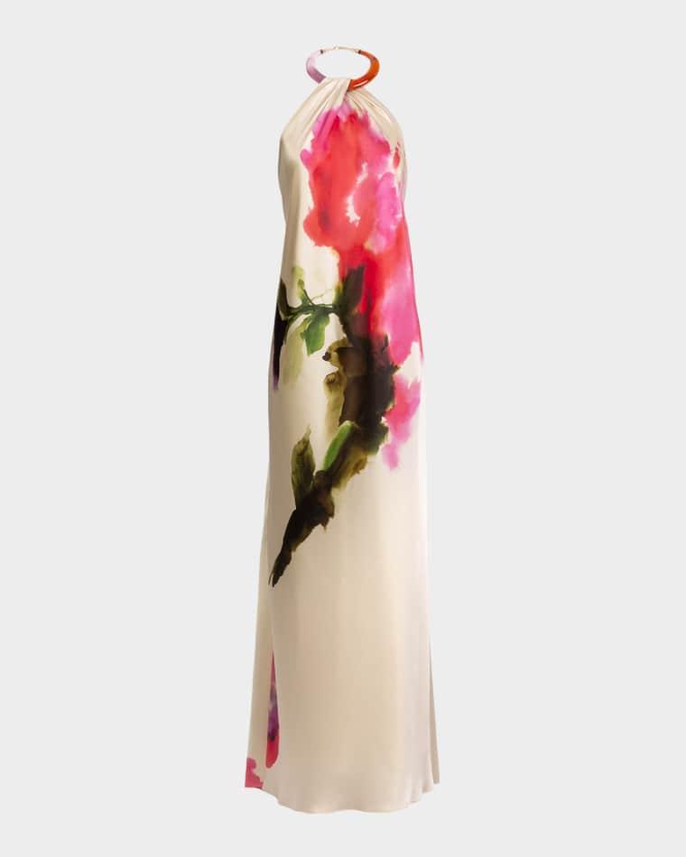 Jesse Watercolor-Print Backless Halter Dress by SILVIA TCHERASSI