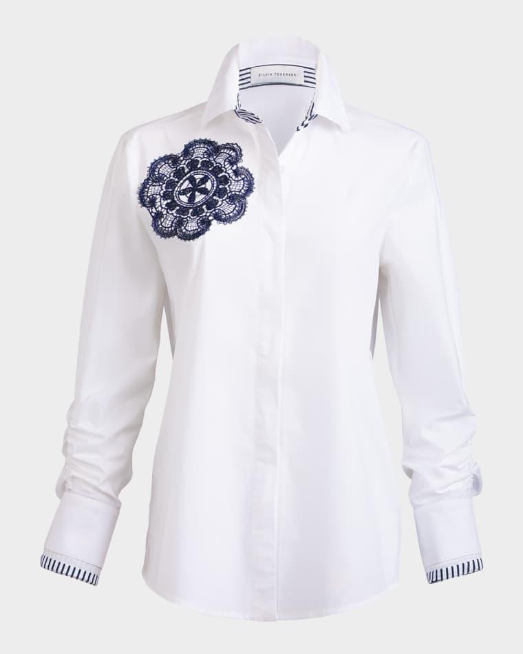 Karis Embroidered Button-Front Blouse by SILVIA TCHERASSI