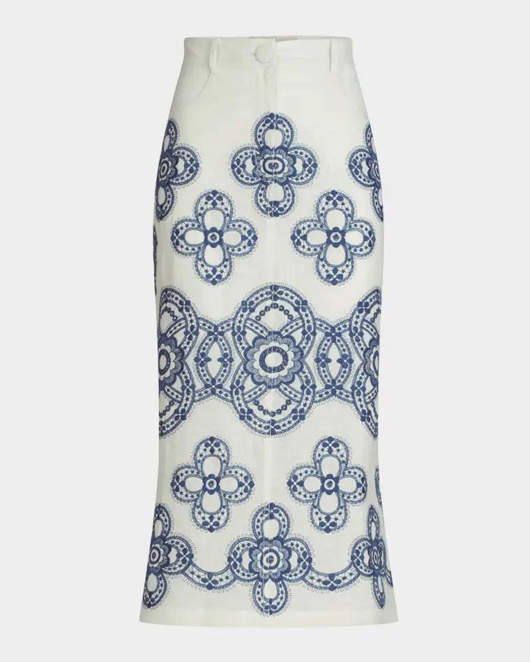 Layan Embroidered Midi Skirt by SILVIA TCHERASSI